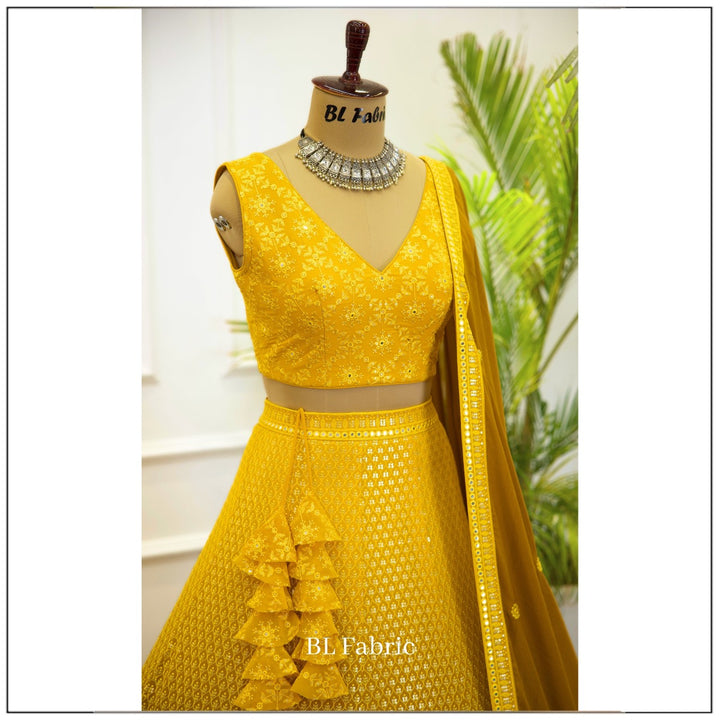 Shadding Yellow color Mirror & Sequence Embroidery work Designer Lehenga Choli for Wedding & Haldi Function BL1383 3