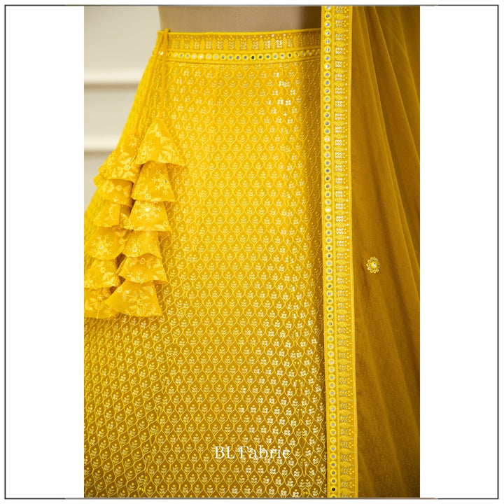Shadding Yellow color Mirror & Sequence Embroidery work Designer Lehenga Choli for Wedding & Haldi Function BL1383 4