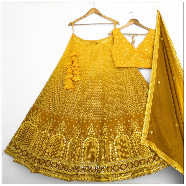 Shadding Yellow color Mirror & Sequence Embroidery work Designer Lehenga Choli for Wedding & Haldi Function BL1383 5