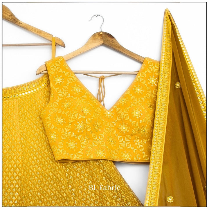 Shadding Yellow color Mirror & Sequence Embroidery work Designer Lehenga Choli for Wedding & Haldi Function BL1383 6