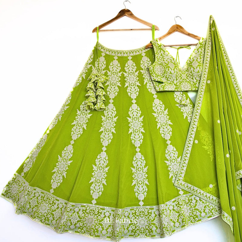 Parrot Green color Sequence Embroidery work Designer Lehenga Choli for – BL  Fabric