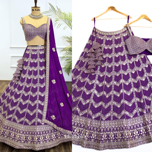 Purple color Diamond & Sequence Embroidery work Designer Lehenga Choli for Wedding Function BL1387