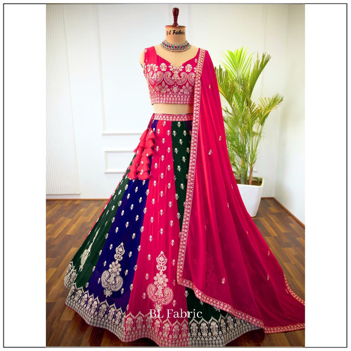 Multi color Sequence Embroidery work Designer Lehenga Choli for Wedding Function BL1388 1