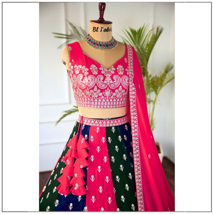 Multi color Sequence Embroidery work Designer Lehenga Choli for Wedding Function BL1388 2