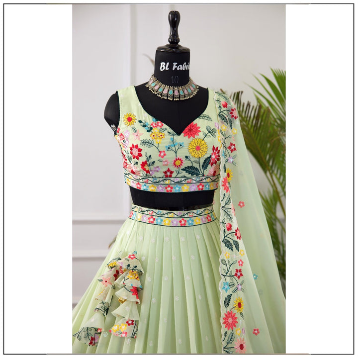 Pastal Green color Sequence Embroidery work Designer Lehenga Choli for Wedding Function BL1389 2
