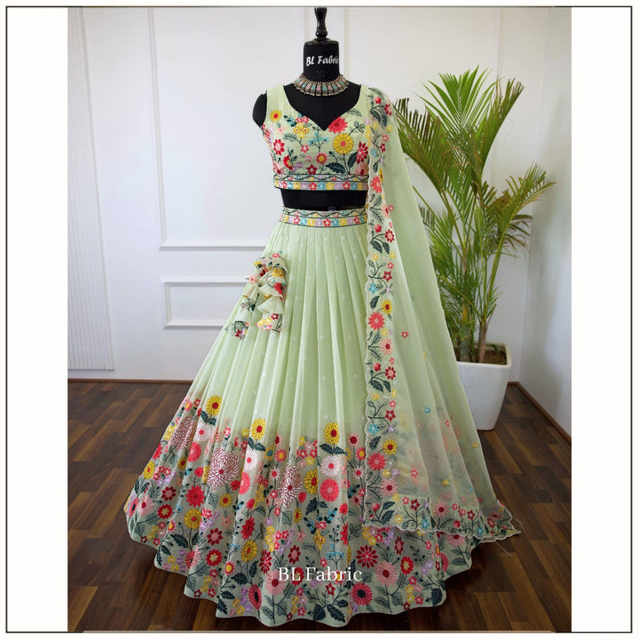 Pastal Green color Sequence Embroidery work Designer Lehenga Choli for Wedding Function BL1389 1