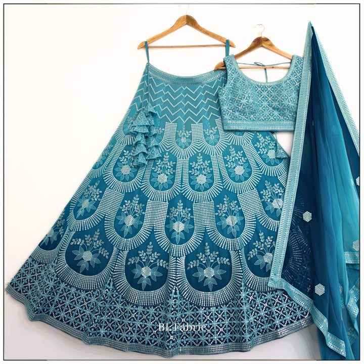 Shadding Skyblue color Sequence Embroidery work Designer Lehenga Choli for Wedding Function BL1390 3