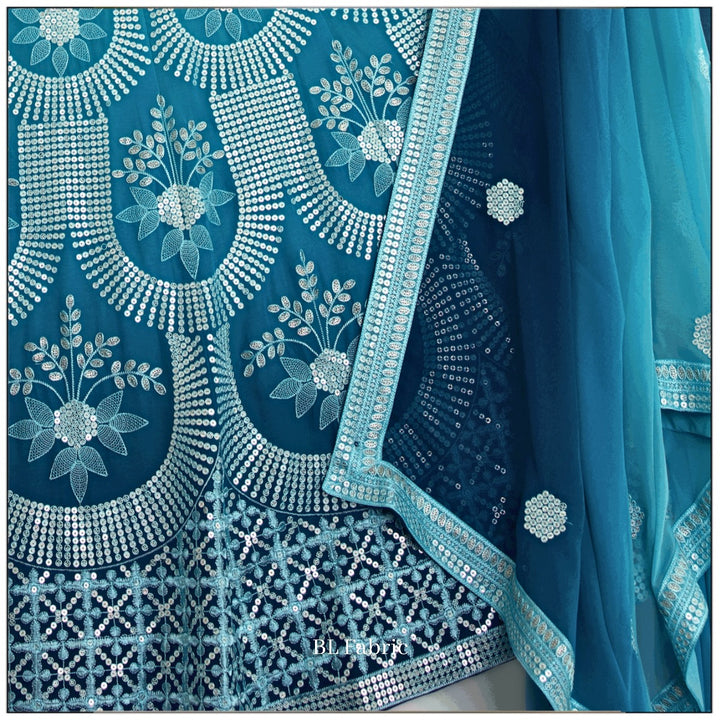 Shadding Skyblue color Sequence Embroidery work Designer Lehenga Choli for Wedding Function BL1390 6