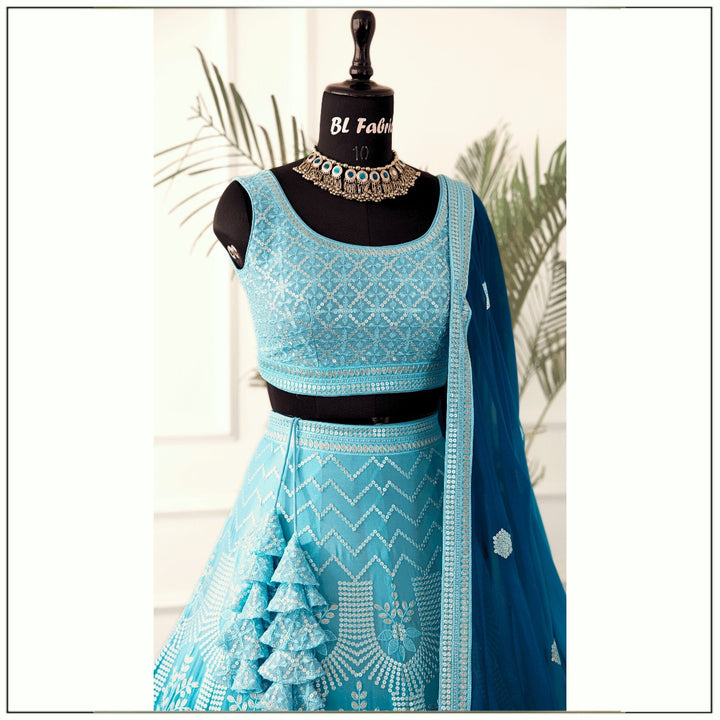 Shadding Skyblue color Sequence Embroidery work Designer Lehenga Choli for Wedding Function BL1390 2