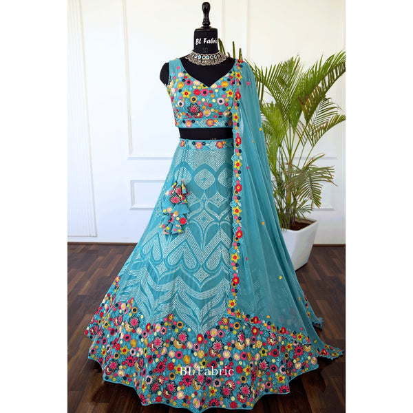 Skyblue color Sequence Embroidery work Designer Lehenga Choli for Wedding Function BL1392