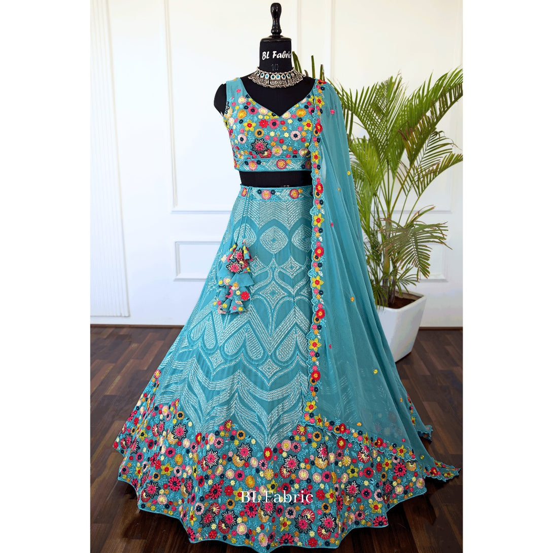 Skyblue color Sequence Embroidery work Designer Lehenga Choli for Wedding Function BL1392 1