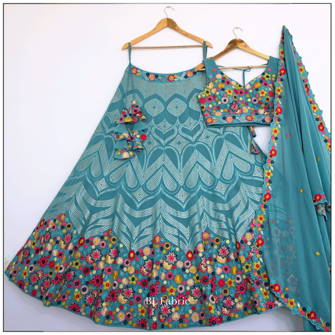 Skyblue color Sequence Embroidery work Designer Lehenga Choli for Wedding Function BL1392 4
