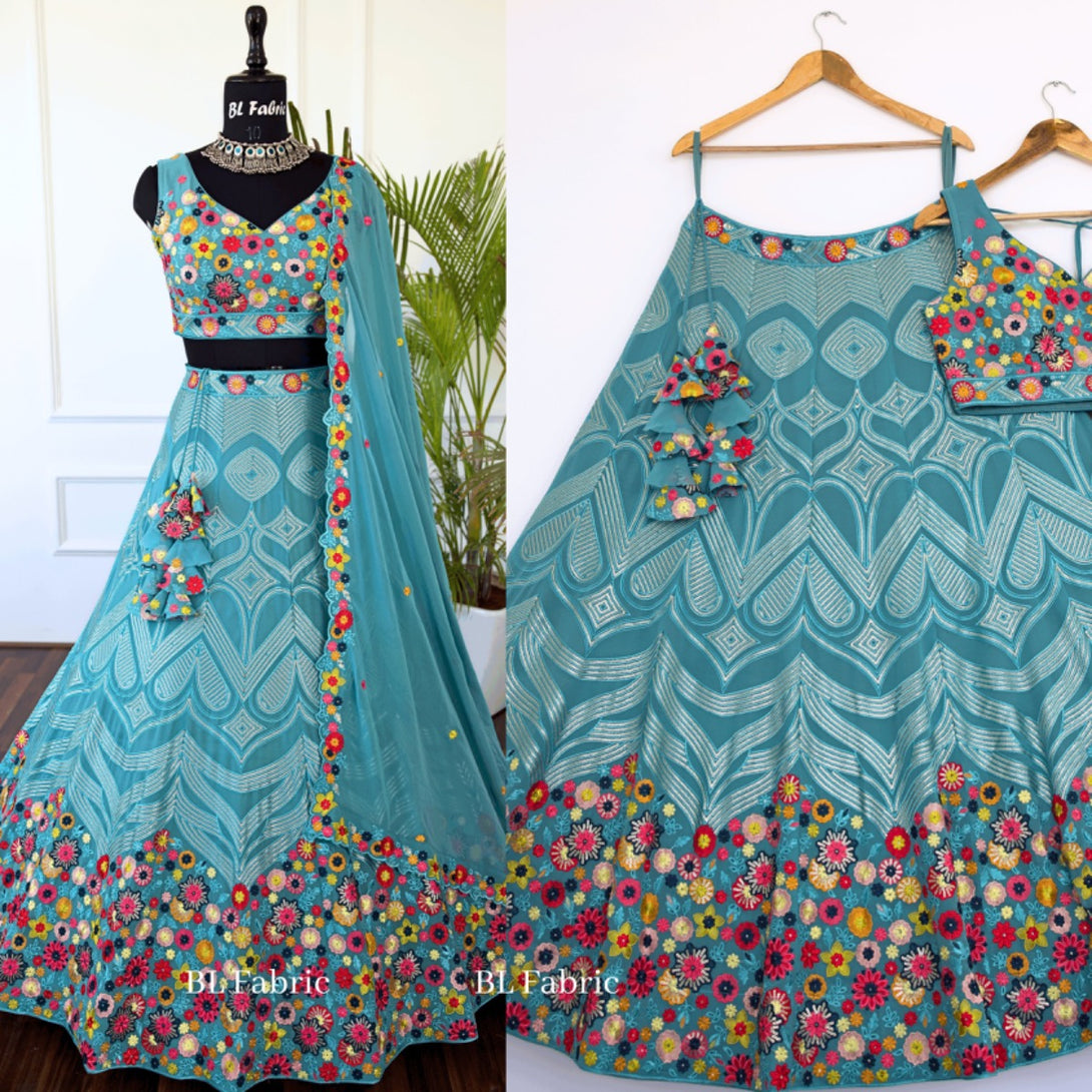 Skyblue color Sequence Embroidery work Designer Lehenga Choli for Wedding Function BL1392
