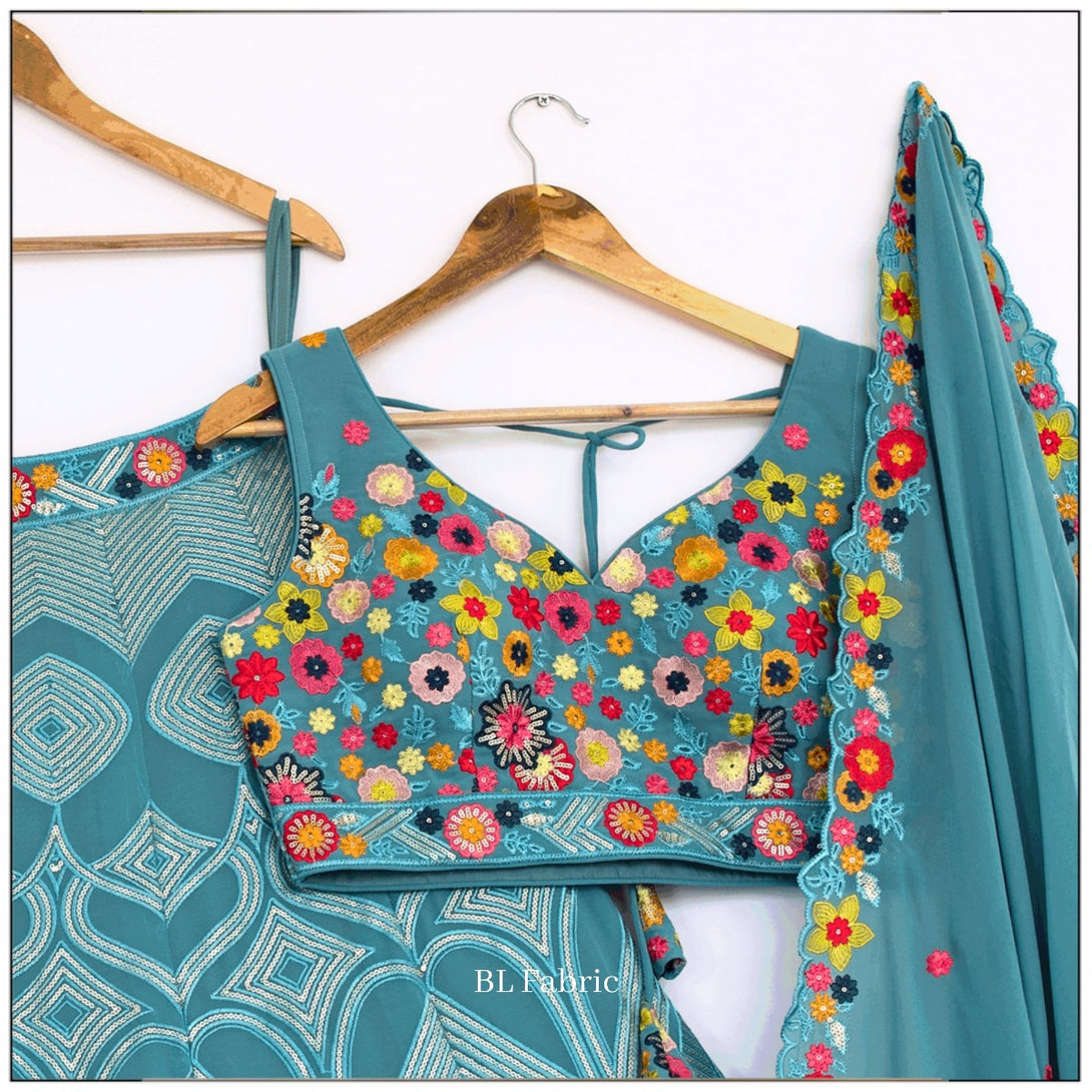 Skyblue color Sequence Embroidery work Designer Lehenga Choli for Wedding Function BL1392 5