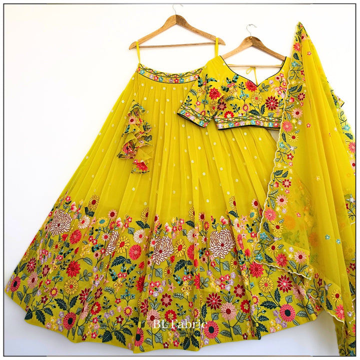 Yellow color Sequence Embroidery work Designer Lehenga Choli for Wedding Function BL1394 5