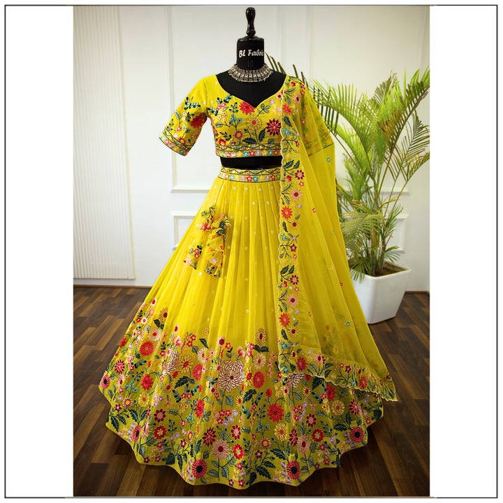 Yellow color Sequence Embroidery work Designer Lehenga Choli for Wedding Function BL1394 1