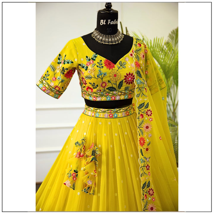 Yellow color Sequence Embroidery work Designer Lehenga Choli for Wedding Function BL1394 2