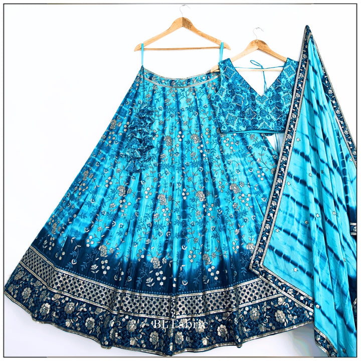 Skyblue color Sequence & Thread Embroidery work Designer Lehenga Choli for Wedding Function BL1398 3