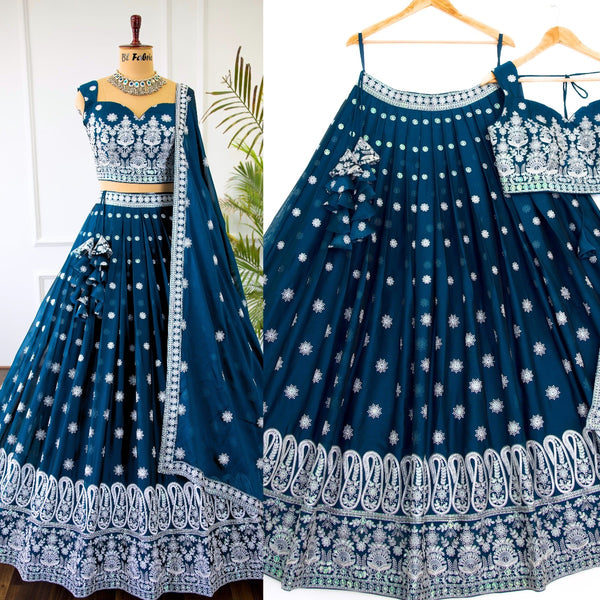 Blue color Sequence & Thread Embroidery work Designer Lehenga Choli for Any Function BL1402