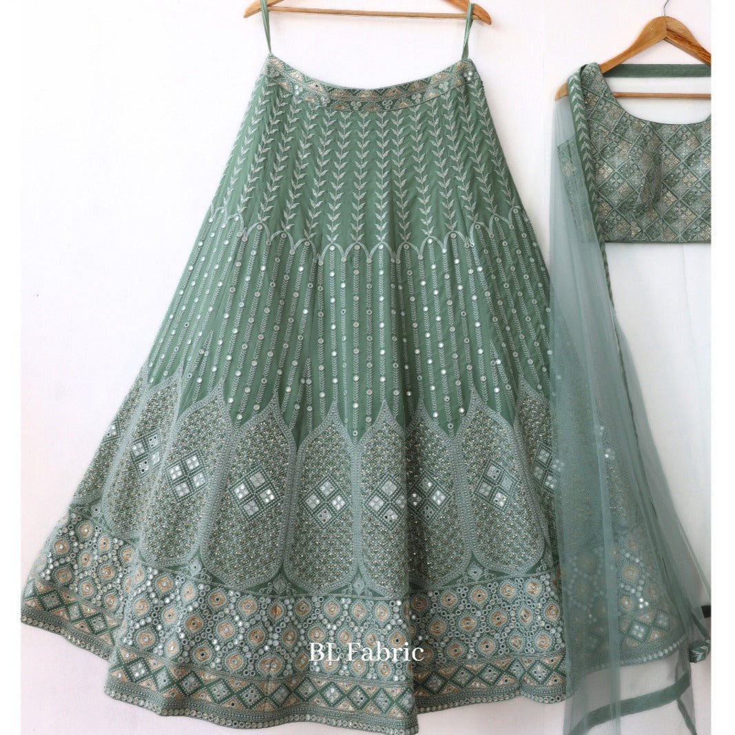 Green color Mirror & Embroidery work Designer Lehenga choli for any Function BL1233