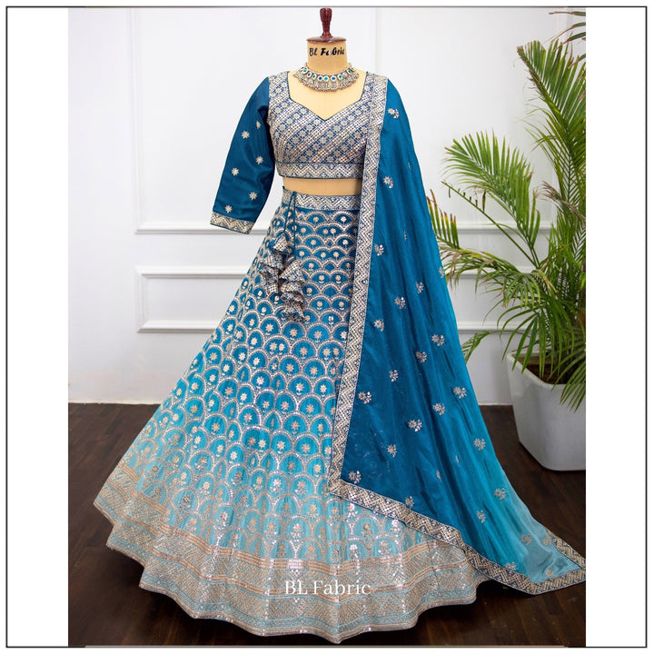 Shadding Skyblue color Sequence & Thread work Designer Wedding Lehenga Choli For Wedding Function BL1417 1