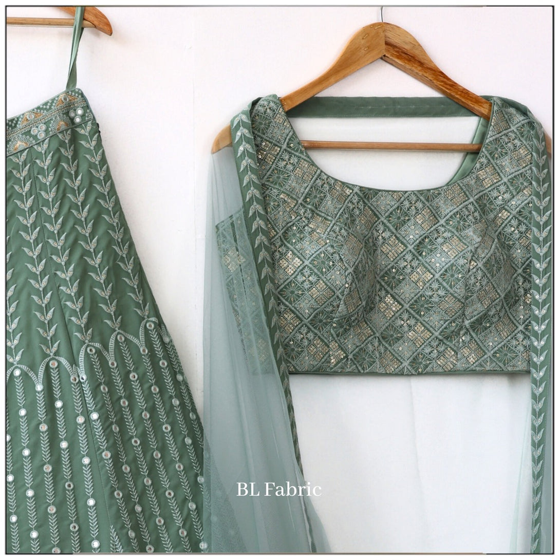 Green color Mirror & Embroidery work Designer Lehenga choli for any Function BL1233 2