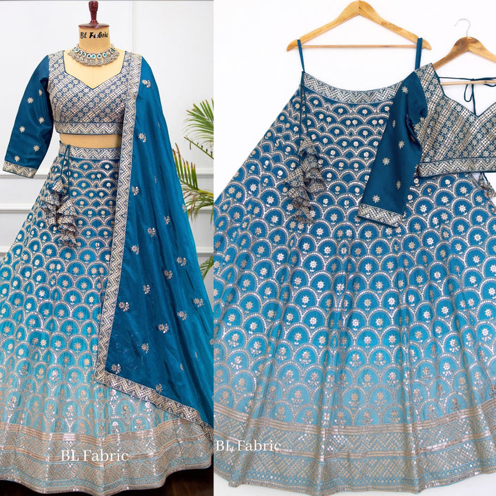 Shadding Skyblue color Sequence & Thread work Designer Wedding Lehenga Choli For Wedding Function BL1417