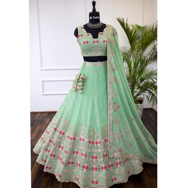 Parrot Green color Sequence Embroidery work Designer Lehenga Choli for Wedding Function BL1423