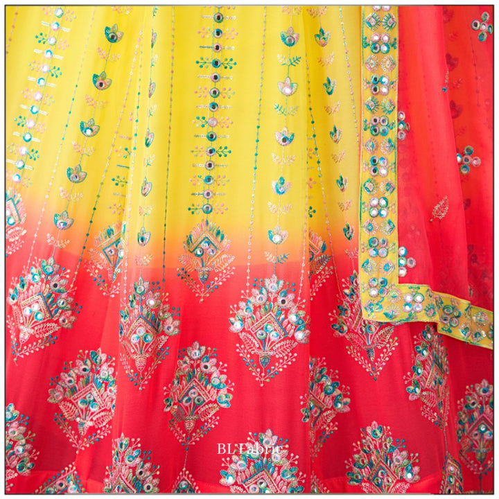 Shadding Yellow Pink color Mirror Sequence Embroidery work Designer Lehenga Choli for Wedding Function BL1424 3