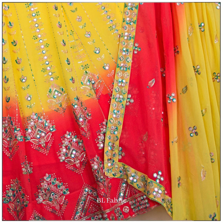 Shadding Yellow Pink color Mirror Sequence Embroidery work Designer Lehenga Choli for Wedding Function BL1424 7