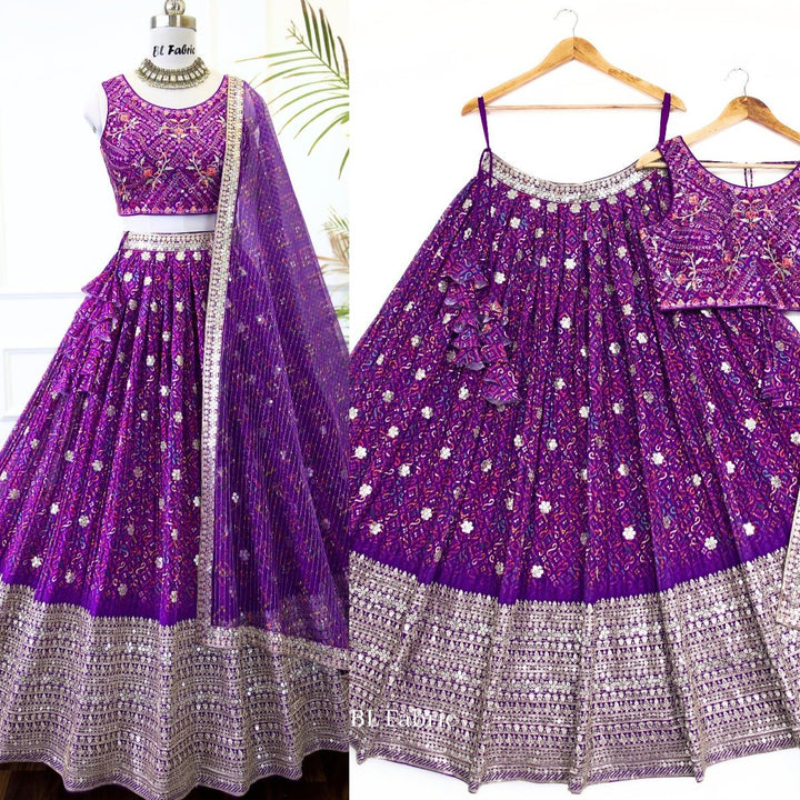 Purple Printed color Sequence Embroidery work Designer Lehenga Choli for Wedding Function BL1426