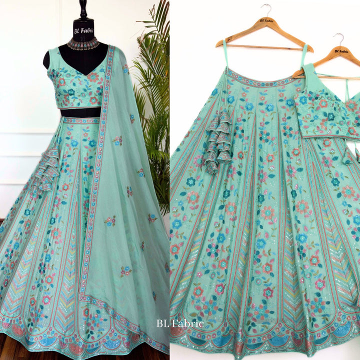 Light Green color Sequence Embroidery work Designer Lehenga Choli for Wedding Function BL1435