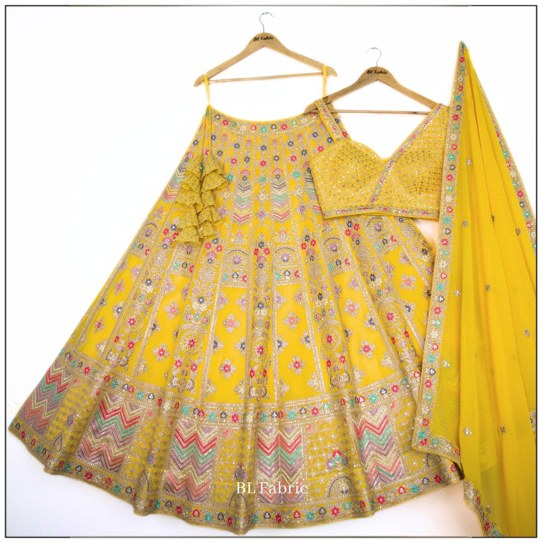 Yellow color Sequence Embroidery work Designer Lehenga choli for Wedding Function BL1438 5
