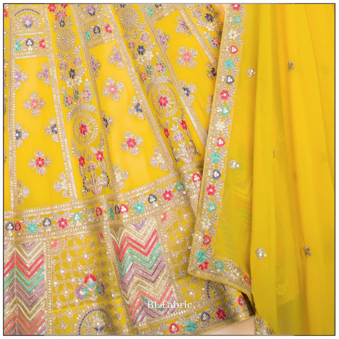 Yellow color Sequence Embroidery work Designer Lehenga choli for Wedding Function BL1438 8