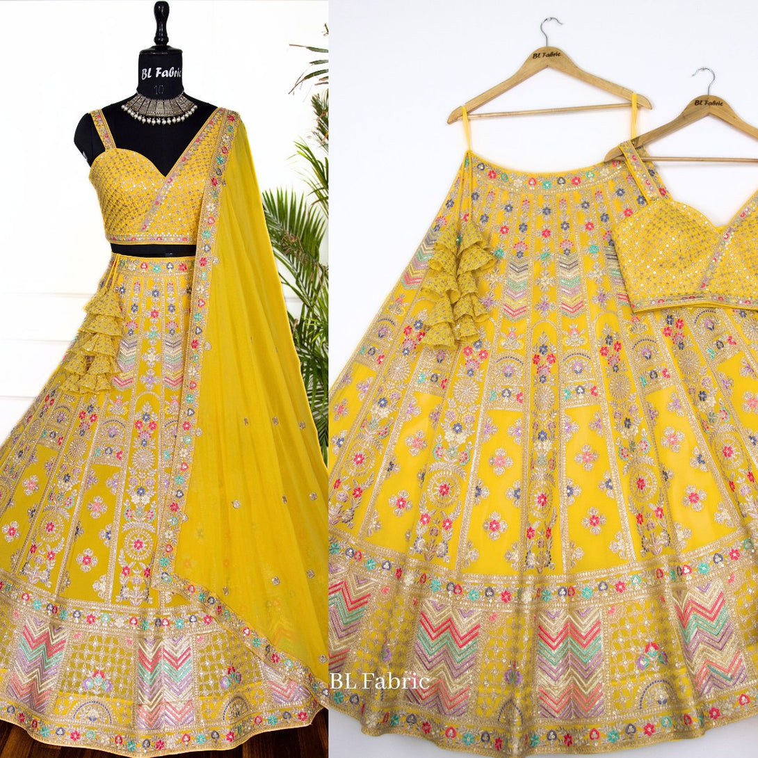 Yellow color Sequence Embroidery work Designer Lehenga choli for Wedding Function BL1438 4