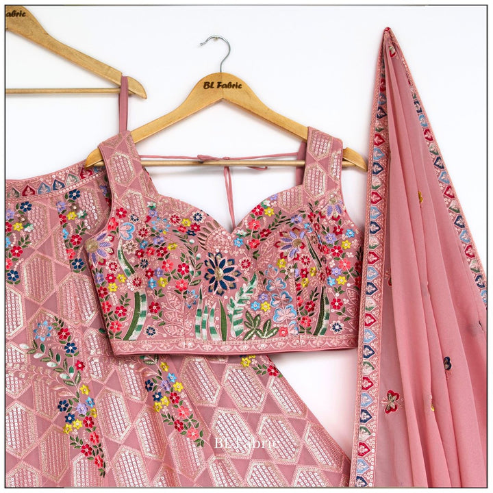 Light Pink color Sequence Embroidery work Designer Lehenga choli for Wedding Function BL1437 6