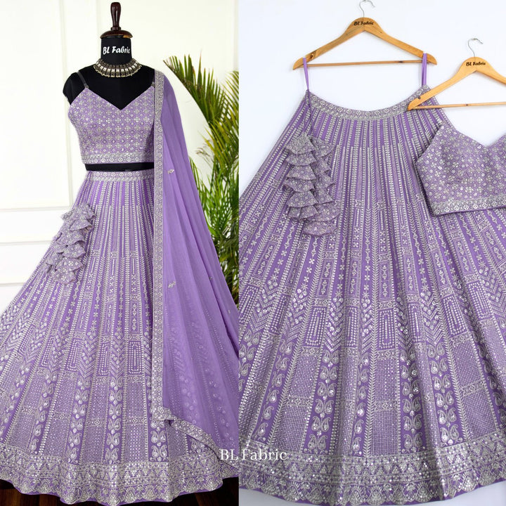 Light Purple color Embroidery & Sequence work Designer Lehenga Choli for Wedding Function BL1460 3