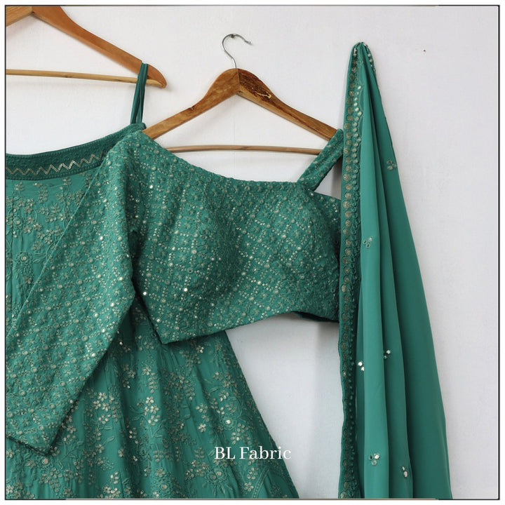 Mid Green color Mirror & Embroidery work Designer Lehenga Choli for Wedding Function BL1237 1