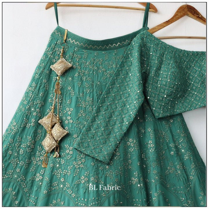 Mid Green color Mirror & Embroidery work Designer Lehenga Choli for Wedding Function BL1237 2