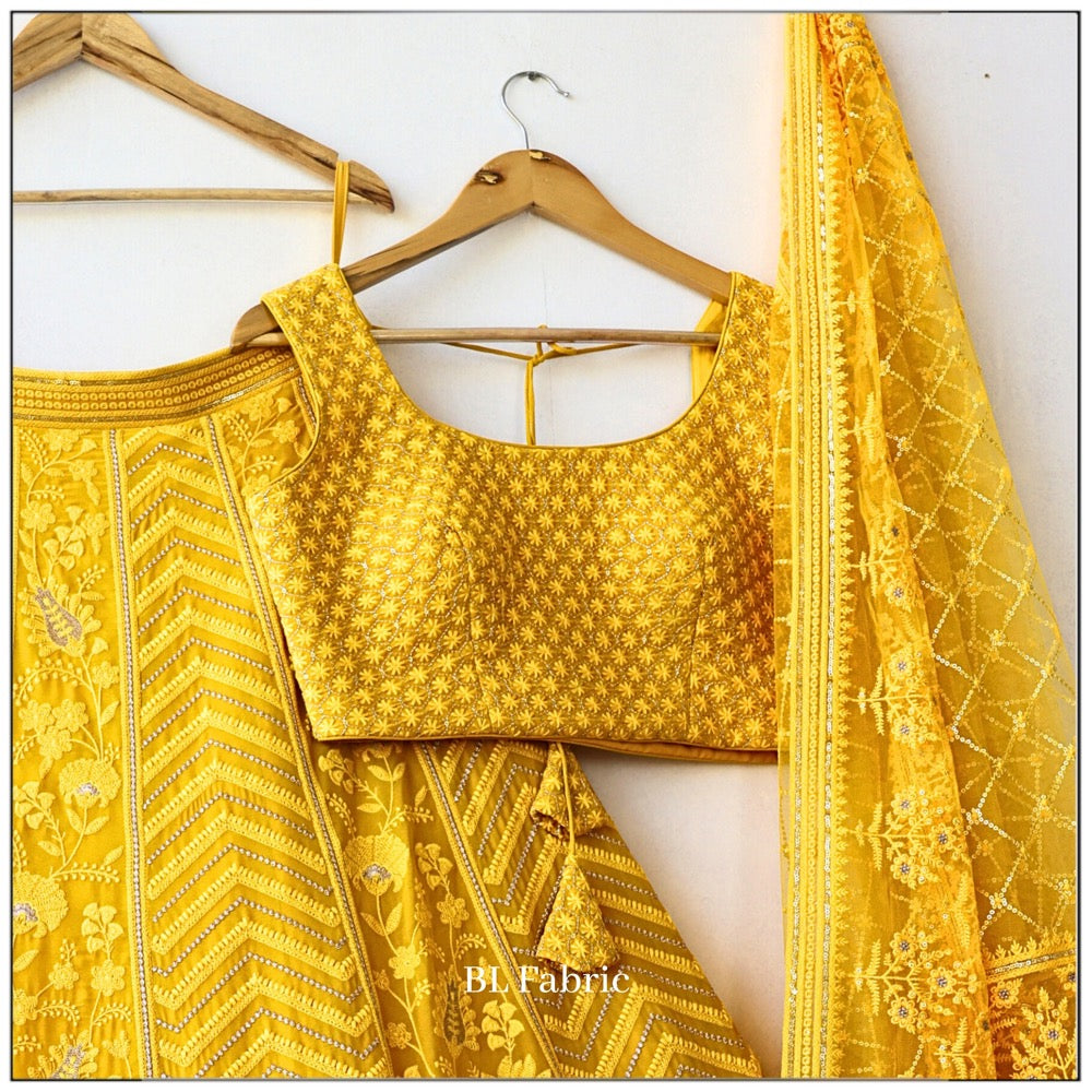 Yellow color Designer Embroidery & Mirror work Lehenga choli for Haldi Function BL1243 1