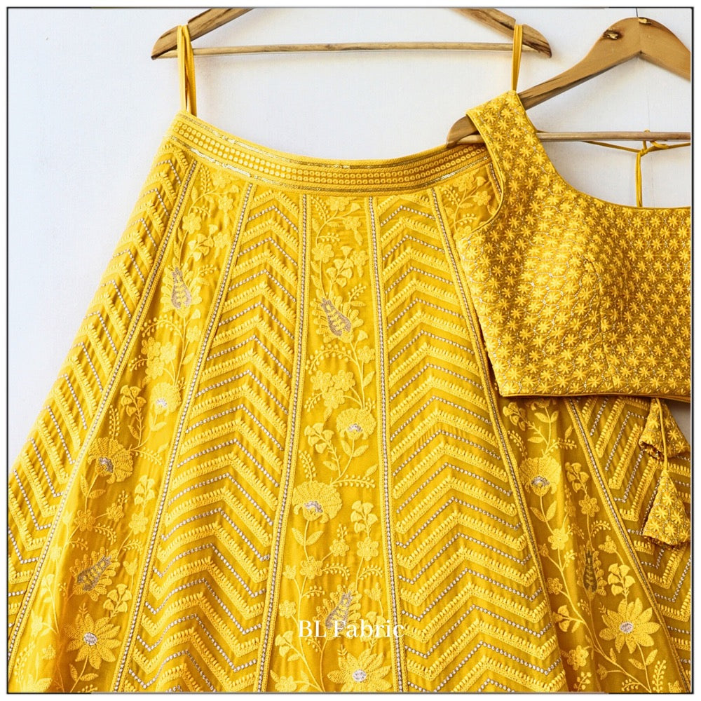 Yellow color Designer Embroidery & Mirror work Lehenga choli for Haldi ...
