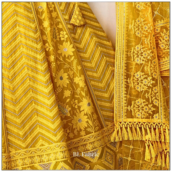 Yellow color Designer Embroidery & Mirror work Lehenga choli for Haldi Function BL1243 3