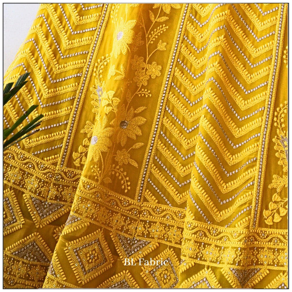 Yellow color Designer Embroidery & Mirror work Lehenga choli for Haldi Function BL1243 4