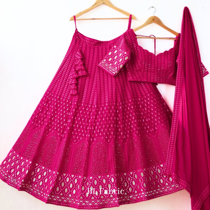 Pink color Mirror & Sequence Embroidery work Designer Lehenga Choli for Wedding & Haldi Function BL1248