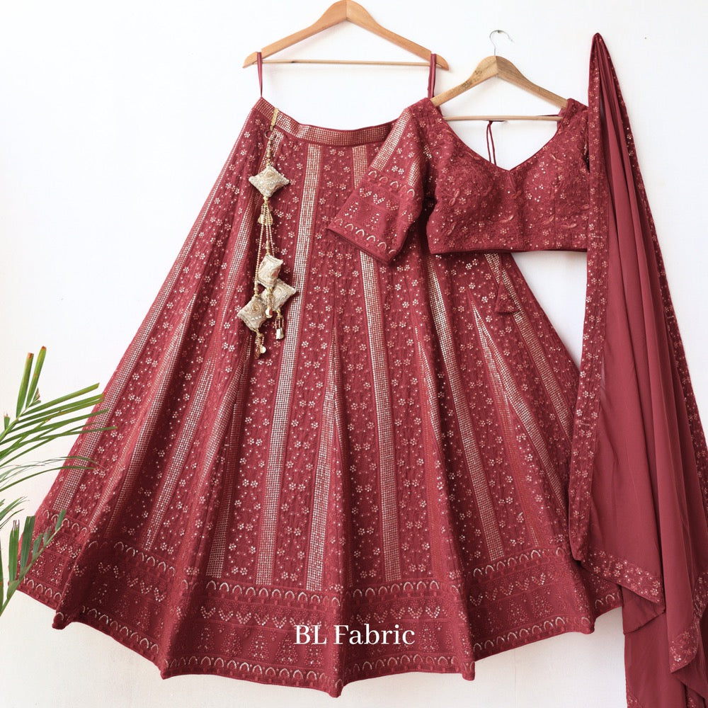 Maroon color Embroidery & Sequence work Designer Lehenga Choli for Wed ...