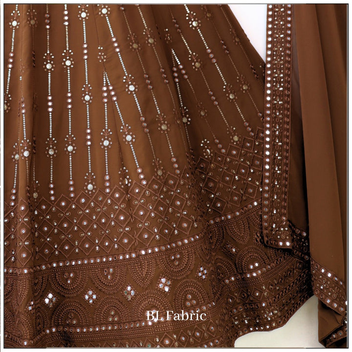Brown color Mirror & Sequence Embroidery work Designer Wedding Lehenga Choli BL1259 3