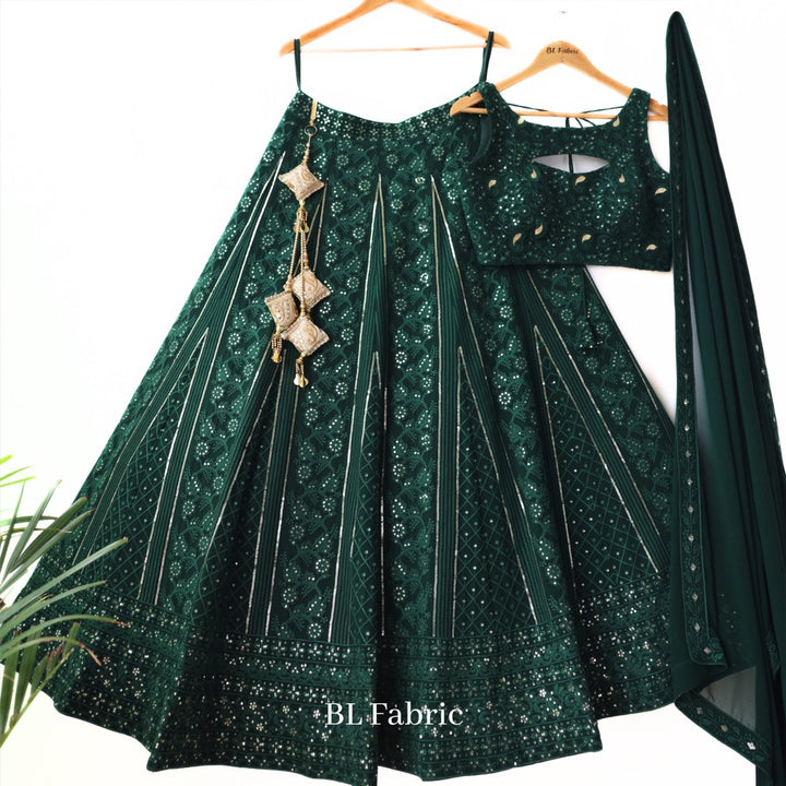 Dark Green color Sequence Embroidery work Designer Lehenga Choli for Wedding Function BL1254