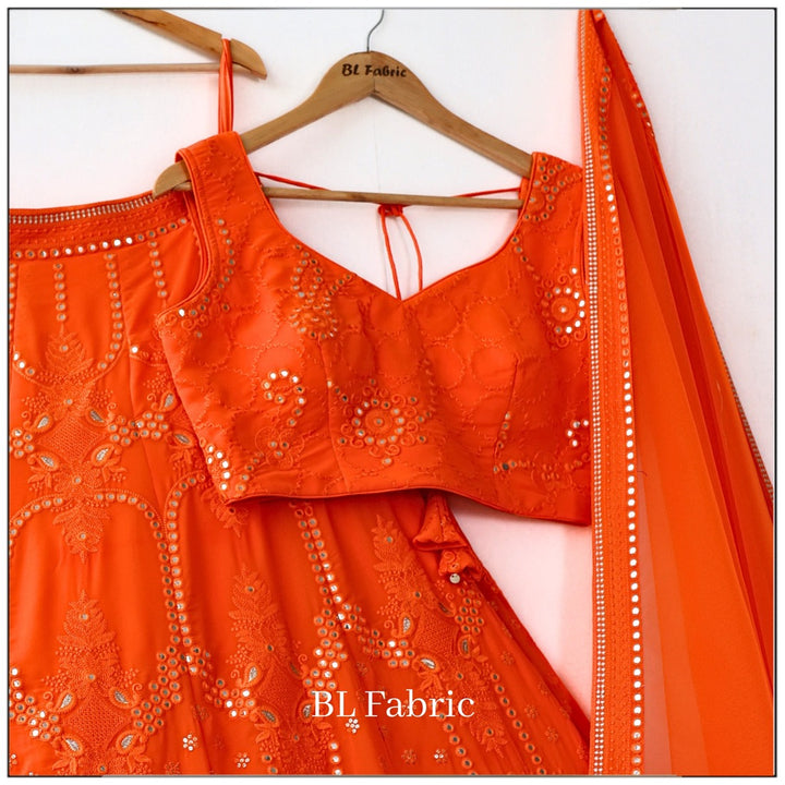 Orange color Mirror & Sequence Embroidery work Designer Wedding Lehenga Choli BL1266 1