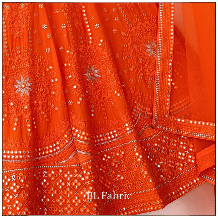 Orange color Mirror & Sequence Embroidery work Designer Wedding Lehenga Choli BL1266 3