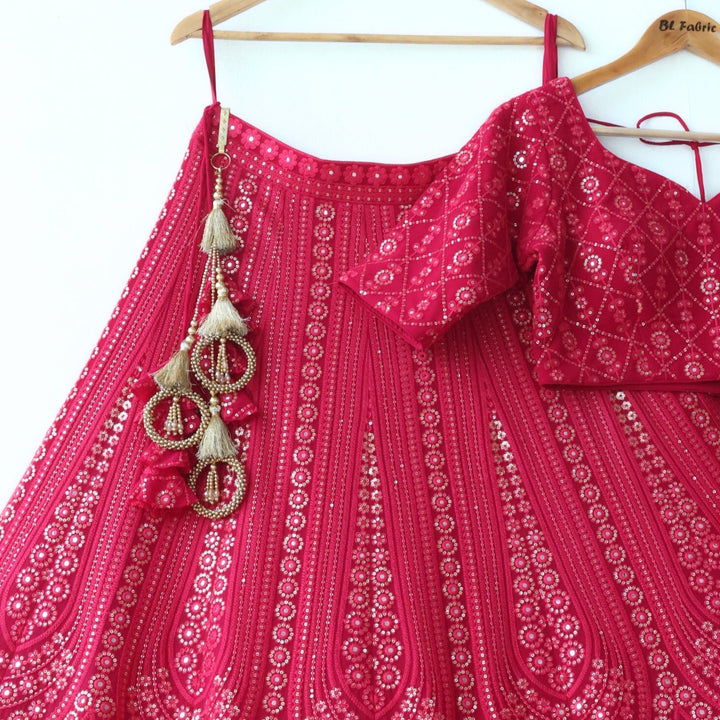 Pink color Mirror & Sequence Thread work Designer Wedding Lehenga Choli For Wedding Function BL1279 2
